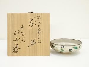 京焼　橋本城岳造　刷毛目露草文茶碗（共箱）